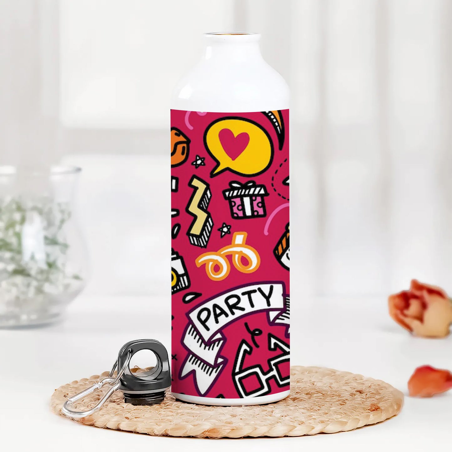 Set of Party illustration Hand drawn doodle Sketch line Printed Normal Sipper Water Bottle 750 ml For Gym, Yoga, Kids, Boys, Girls, Brother, Sister, Babies, Baby, Workout, Adults