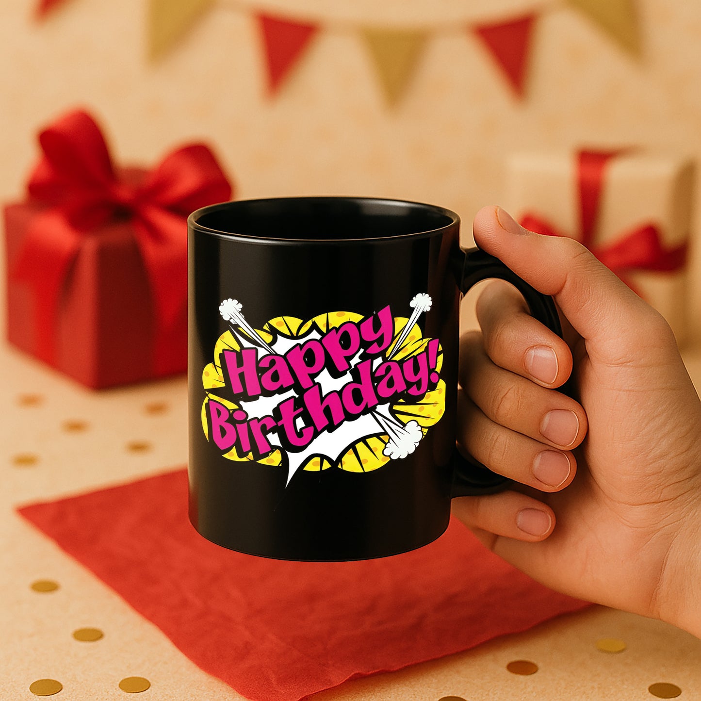 Happy Birthday 330 ml Black Coffee Mug (Pack of 1)