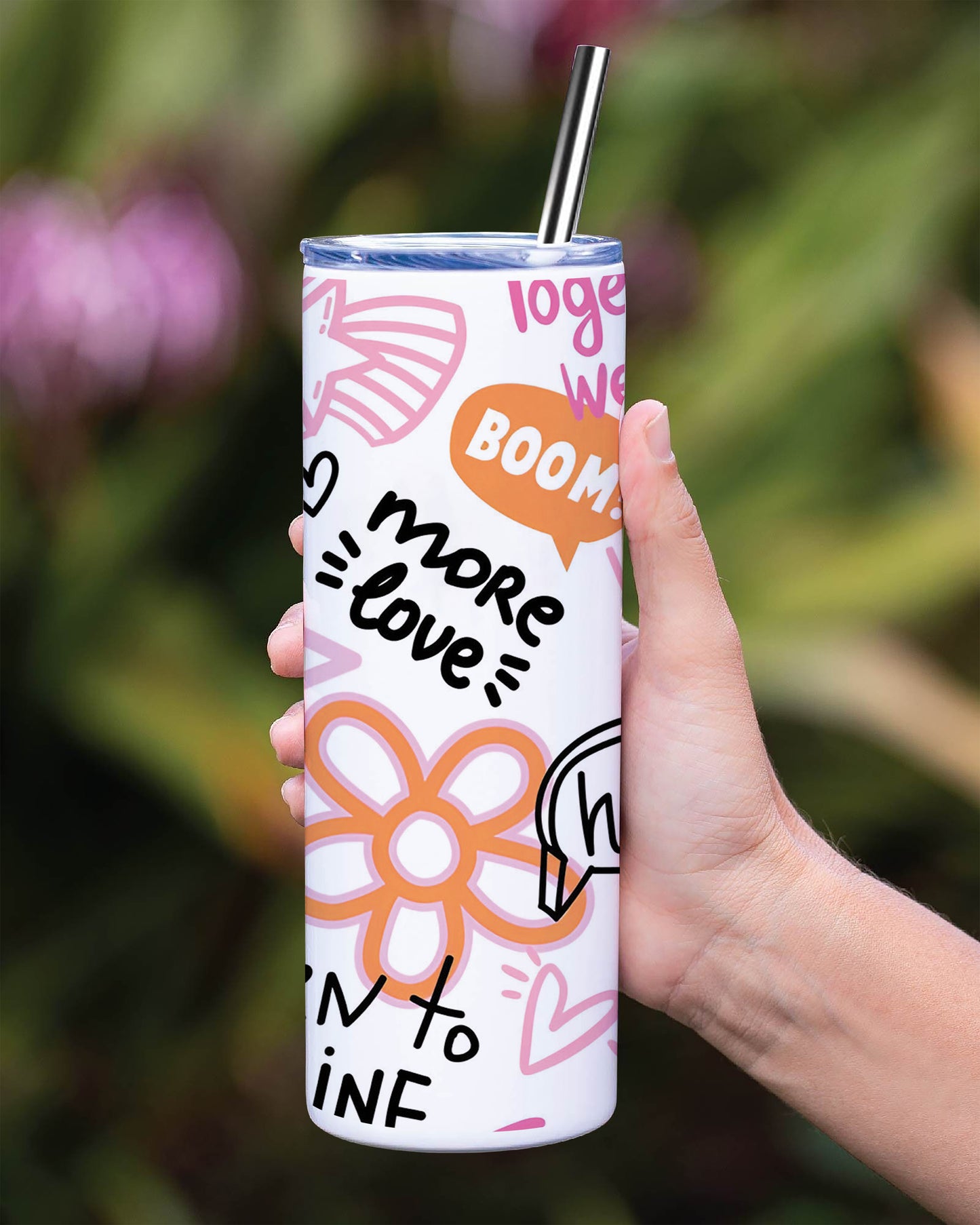 Fashion abstract seamless pattern with graffiti words Printed 750ML with Lid Leak Proof Travel Tumbler with Straw