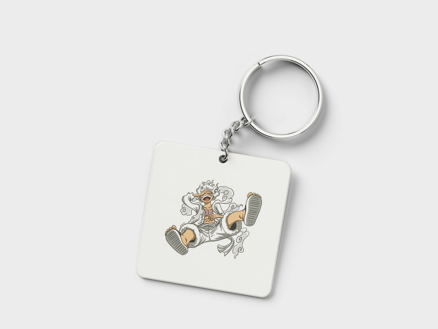 Gear 5 Luffy from One Piece Printed Square Shape Wooden Keyring with Chain