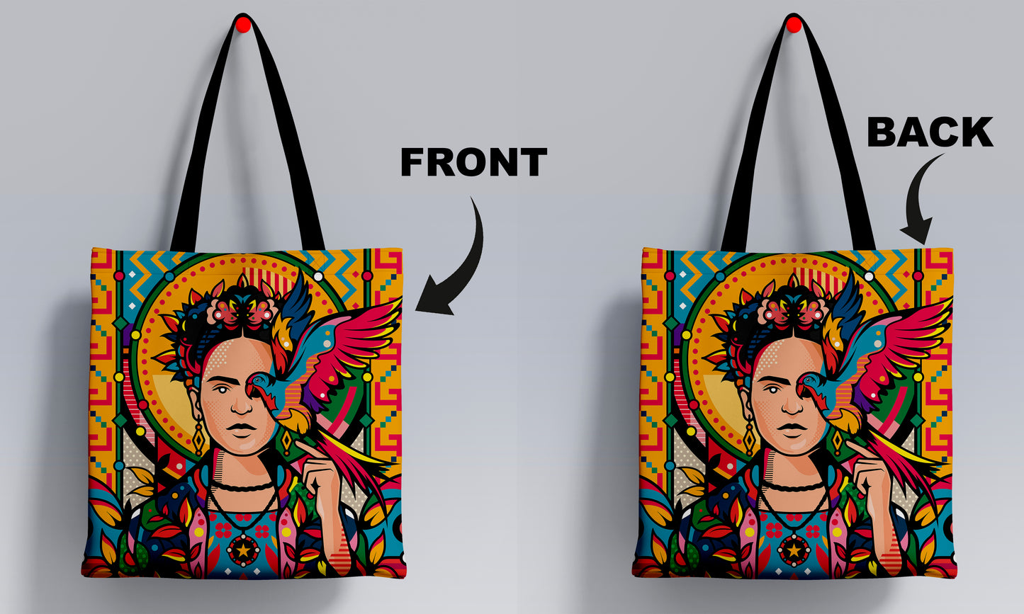 Indian Aesthetic Pop Art Design Printed Black Handle Tote Bag (14 X 16 Inches) For Shopping, College, Travel