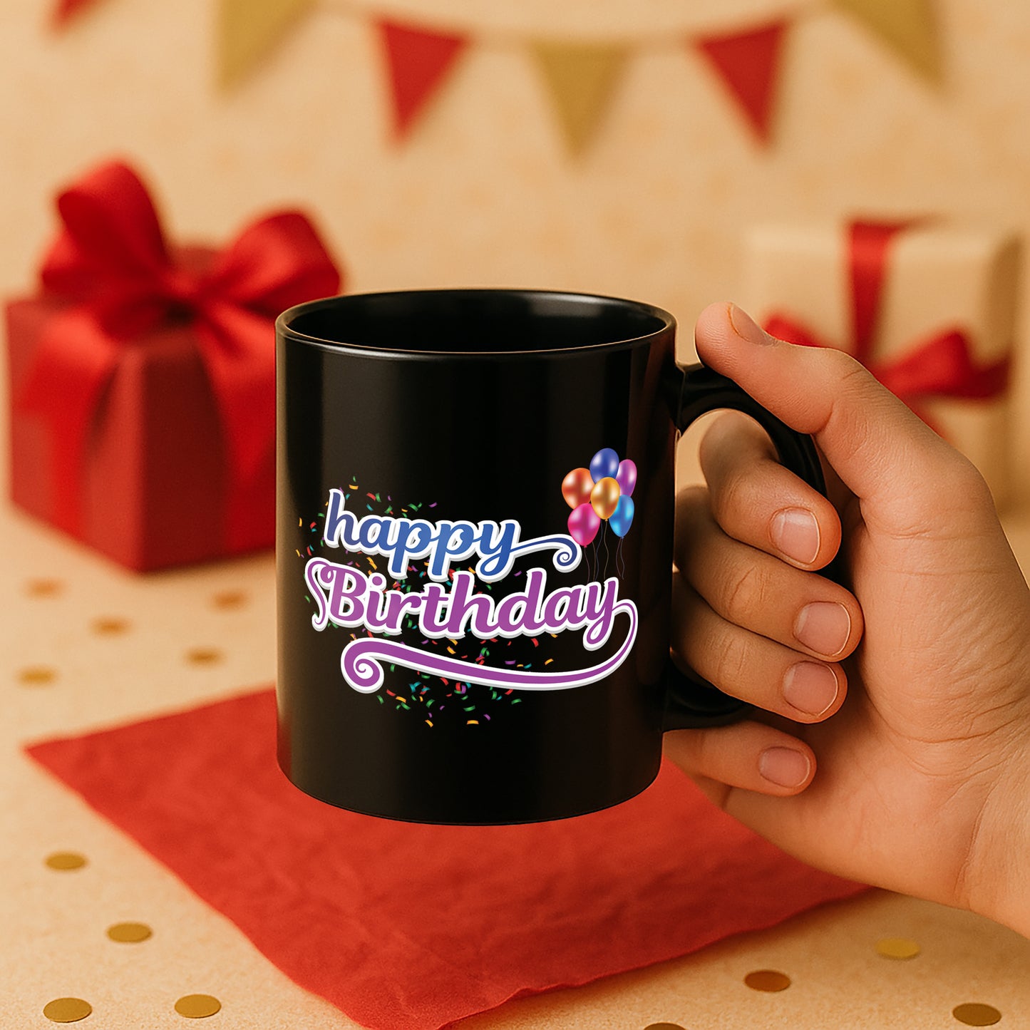 Happy Birthday 330 ml Black Coffee Mug (Pack of 1)