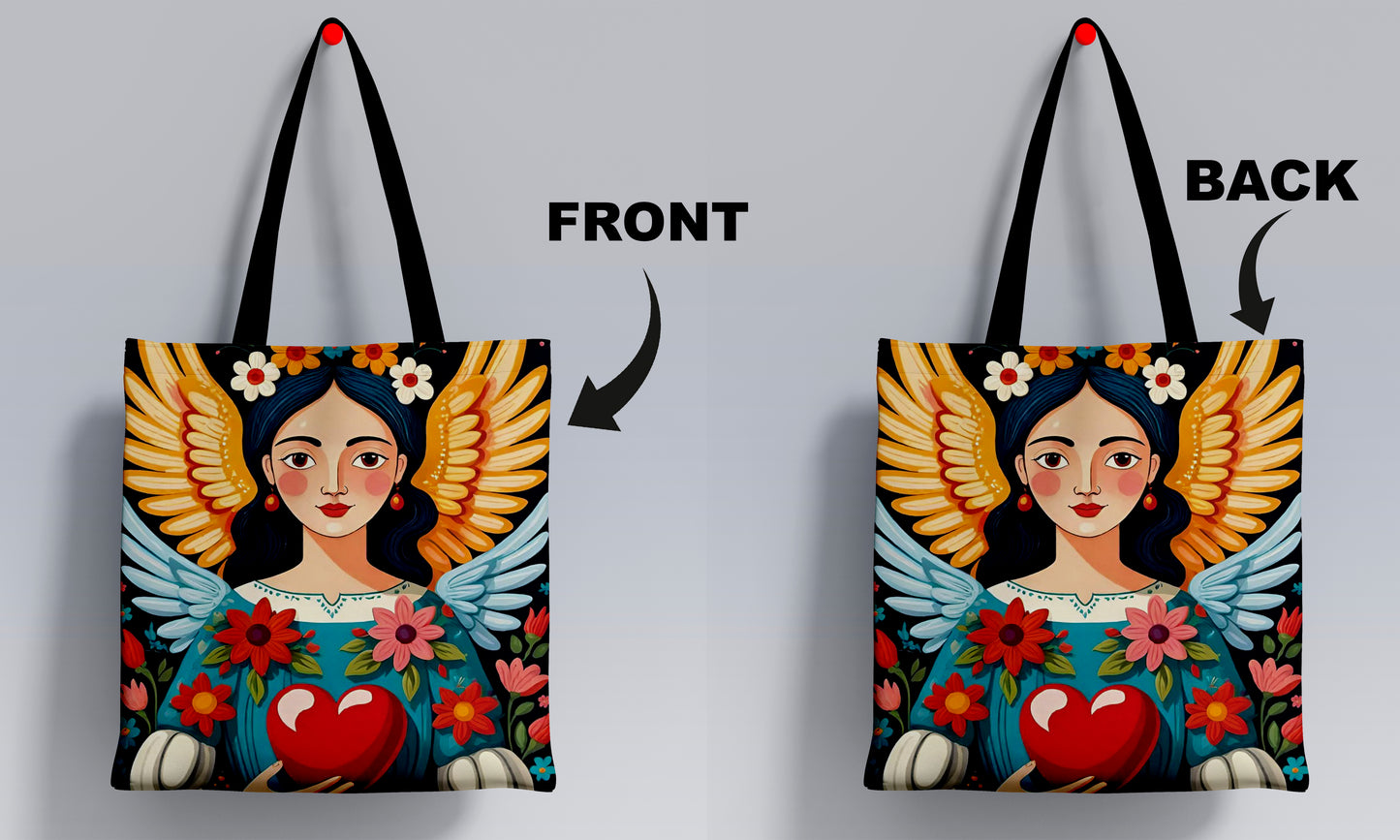 Fairy Queen Pattern Printed Black Handle Tote Bag (14 X 16 Inches) For Shopping, College, Travel