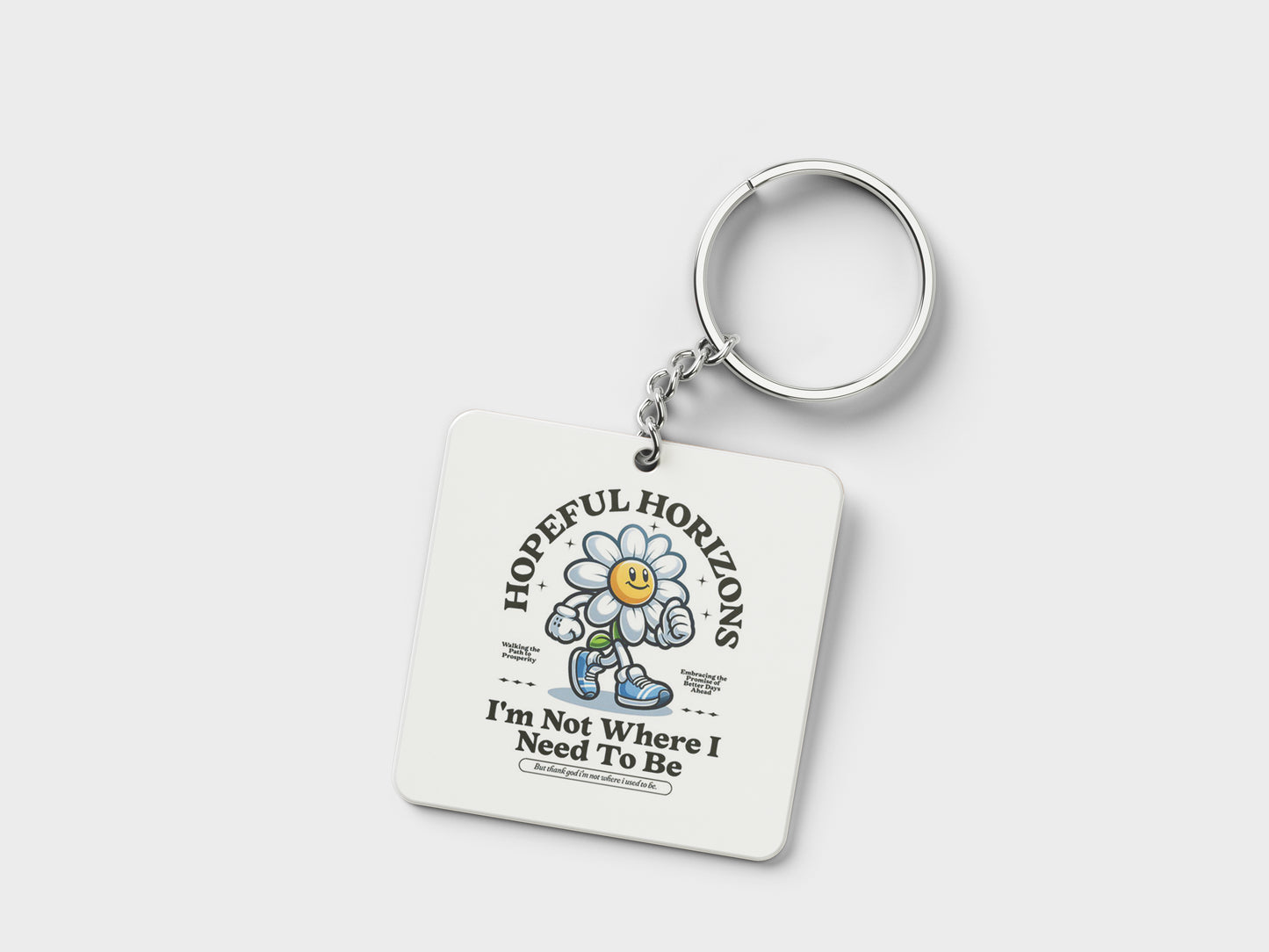 HOPEFUL HORIZON Printed Square Shape Wooden Keyring with Chain