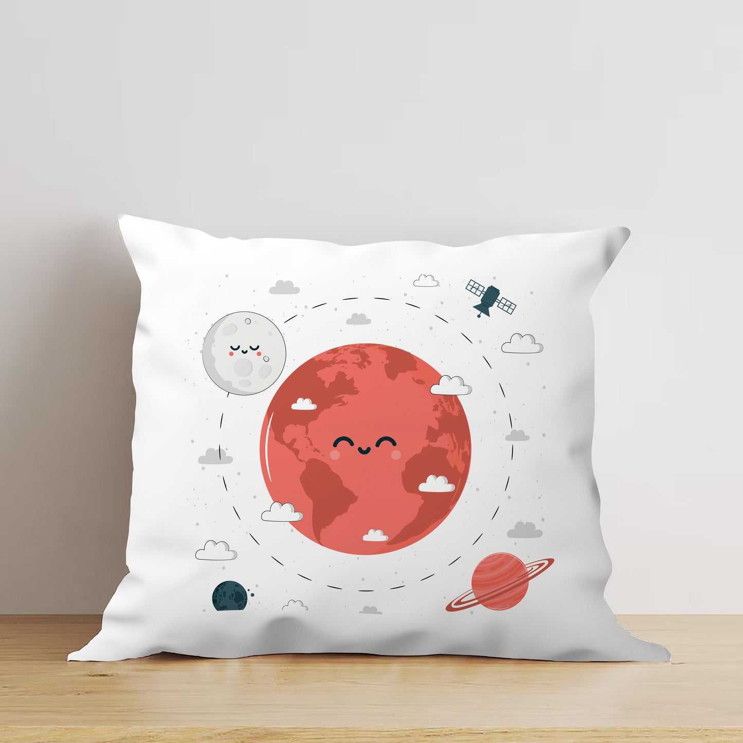 Earth and Moon illustration Art Design Cushion (12x12 inches) Pack of 1