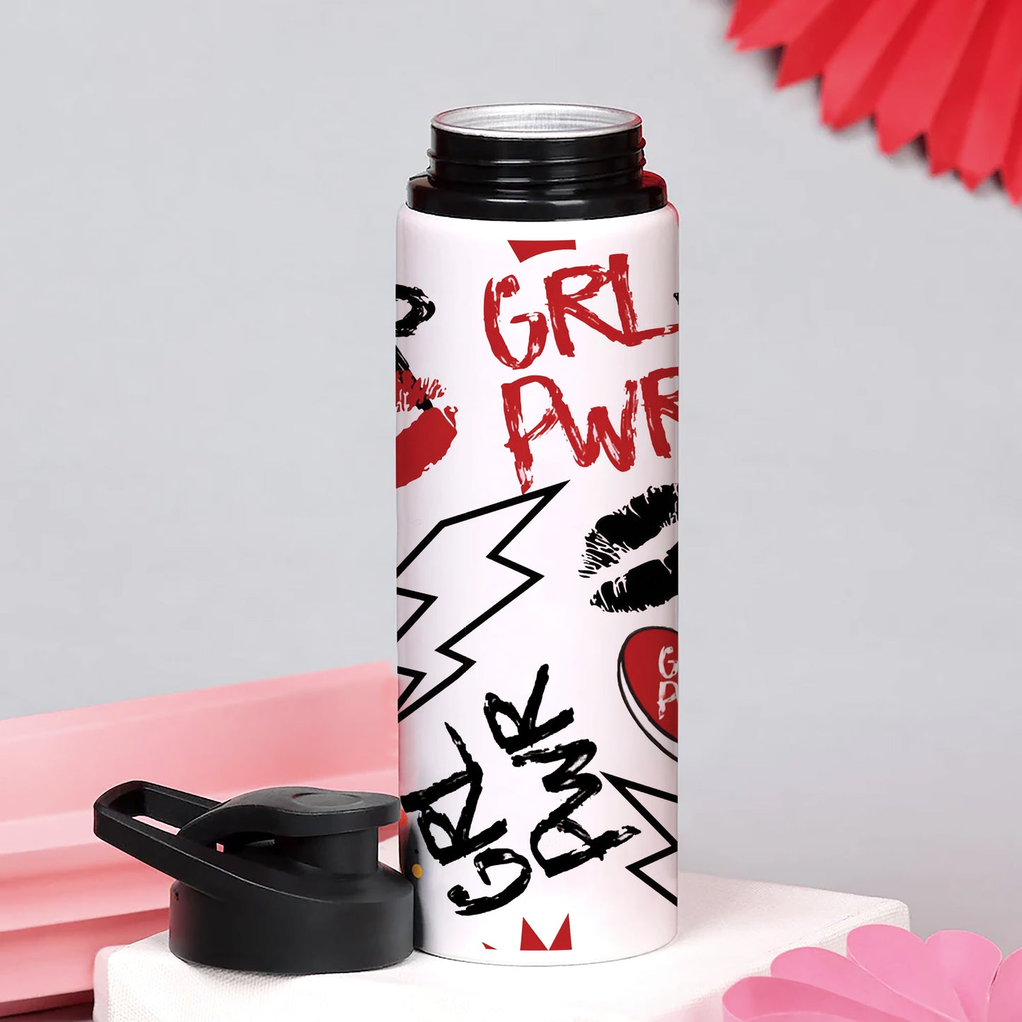 Girl power typography pattern Printed Eagle Shape Water Bottle 750 ml For Gym, Yoga, Kids, Boys, Girls, Brother, Sister, Babies, Baby, Workout, Adults
