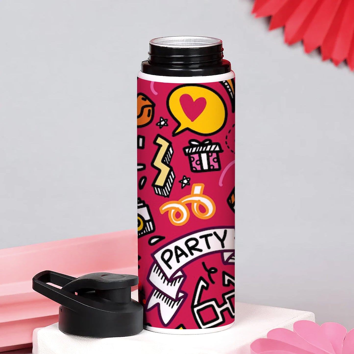 Set of Party illustration Hand drawn doodle Sketch line Printed Eagle Shape Water Bottle 750 ml For Gym, Yoga, Kids, Boys, Girls, Brother, Sister, Babies, Baby, Workout, Adults