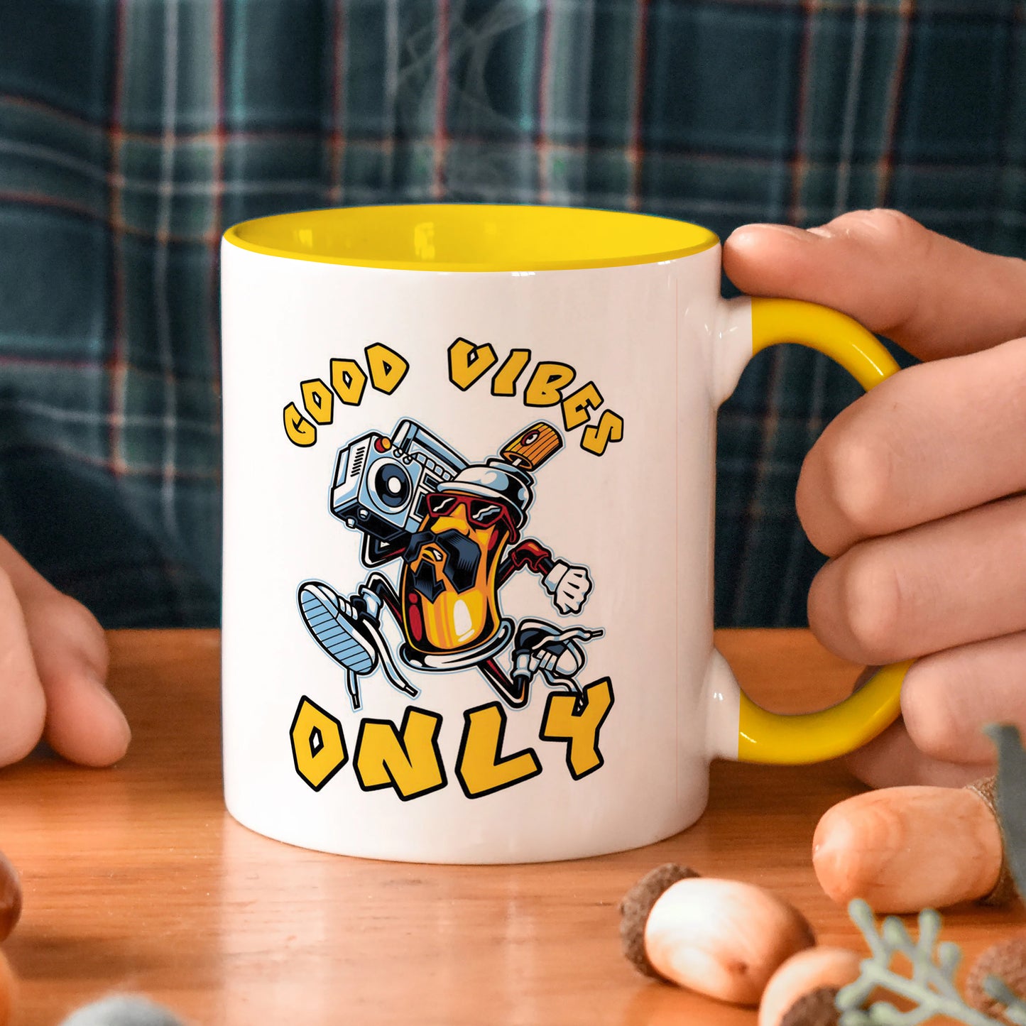 Good vibes only design Yellow Handle 330 ml Coffee Mug
