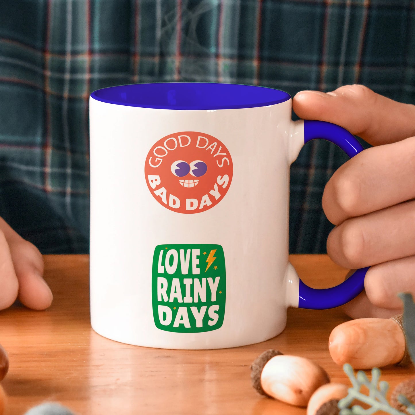 Flat design retro sticker collection Dark Blue Handle 330 ml Coffee Mug