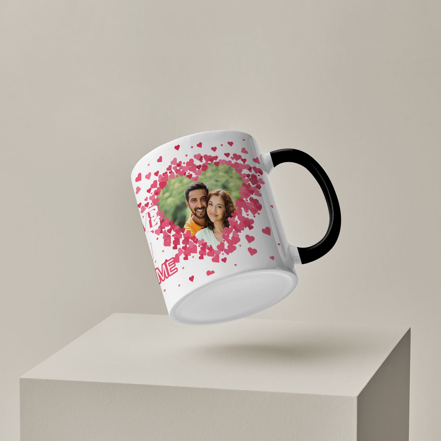 Couple Personalized Add Two Photos Black Handle 330 ml Coffee Mug