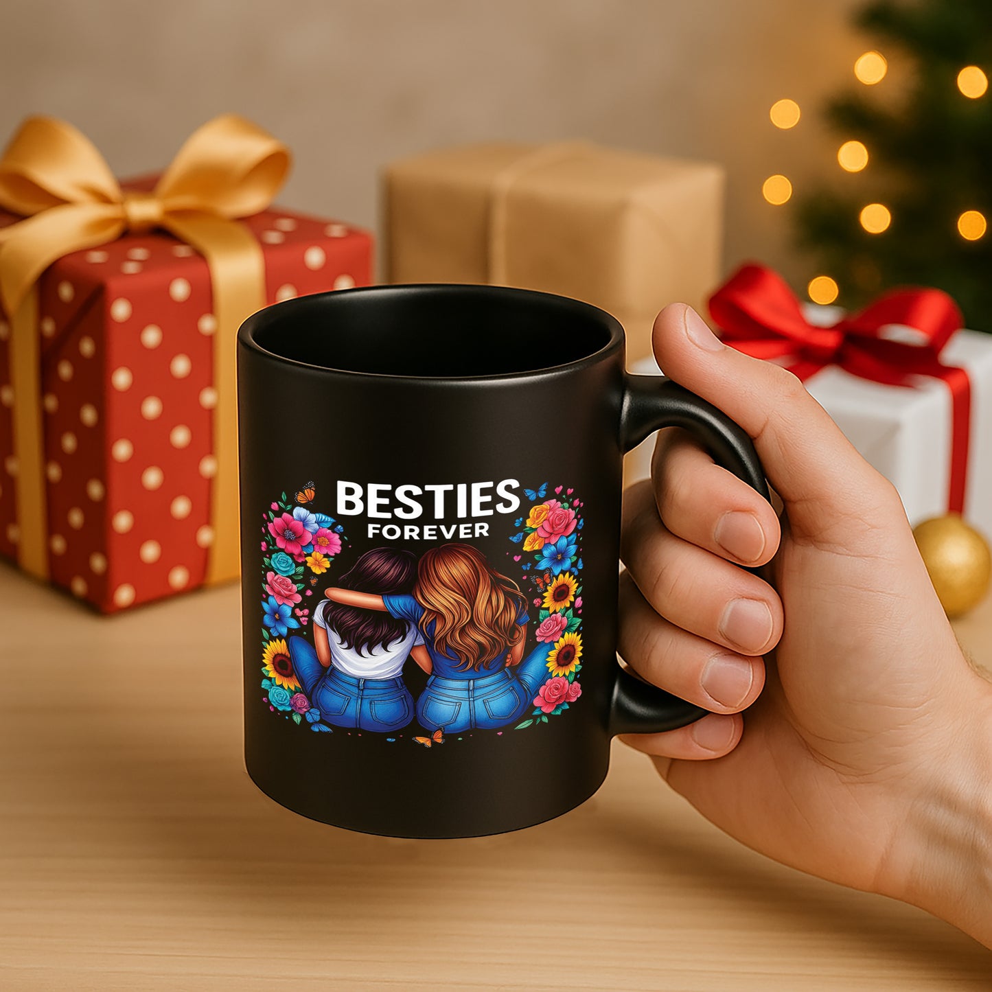 Besties Forever 330 ml Black Coffee Mug (Pack of 1)
