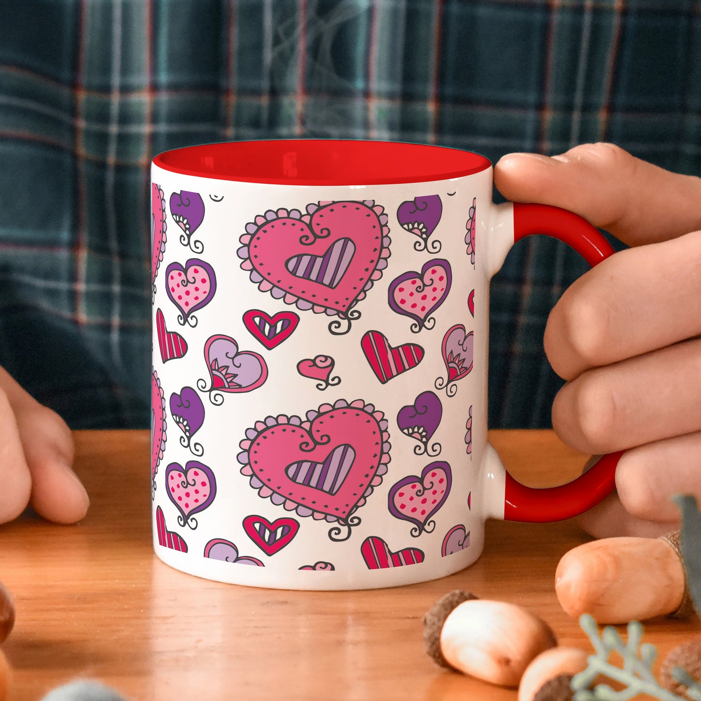 Hand drawn valentines day pattern design Red Handle 330 ml Coffee Mug