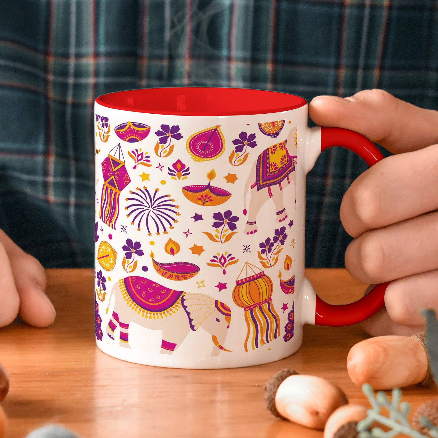 Happy Diwali vector elements seamless pattern design Red Handle 330 ml Coffee Mug