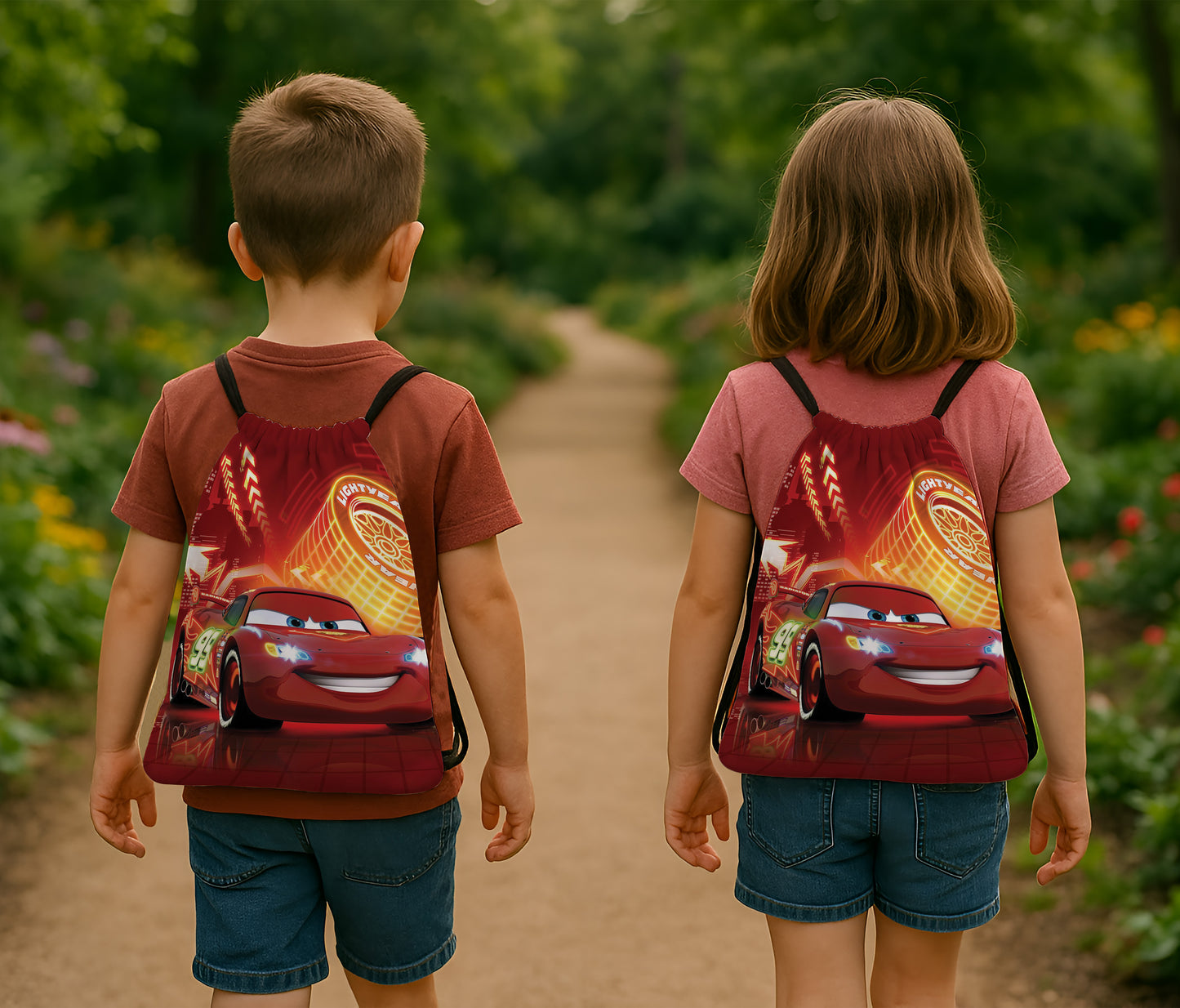 Lightning McQueen Car Pattern Polyester String Backpack Bags for kids for Gym, Yoga, Tuition ,Beach Bag for 4-10 year boys and girls