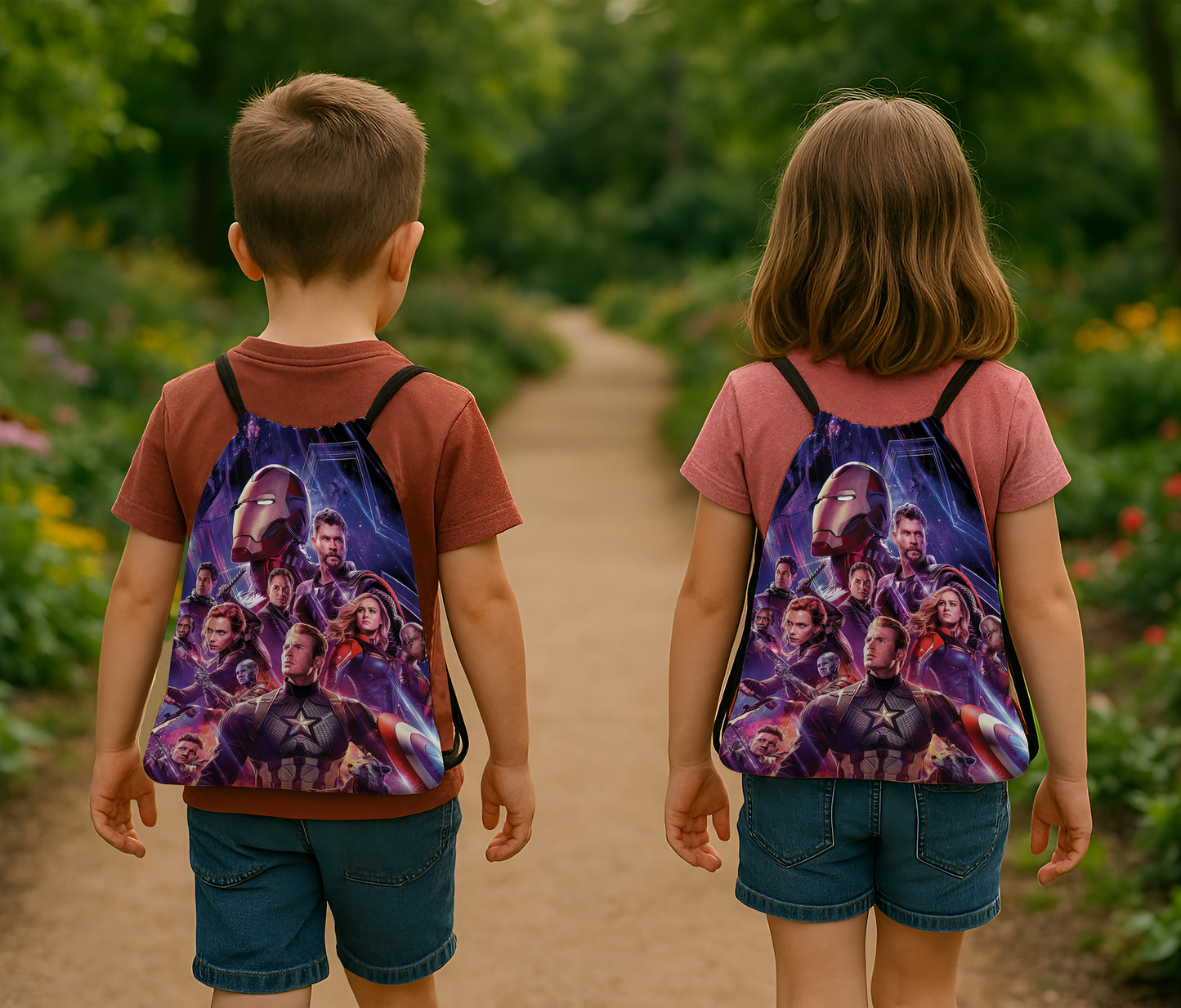 Avengers Endgame Pattern Polyester String Backpack Bags for kids for Gym, Yoga, Tuition ,Beach Bag for 4-10 year boys and girls