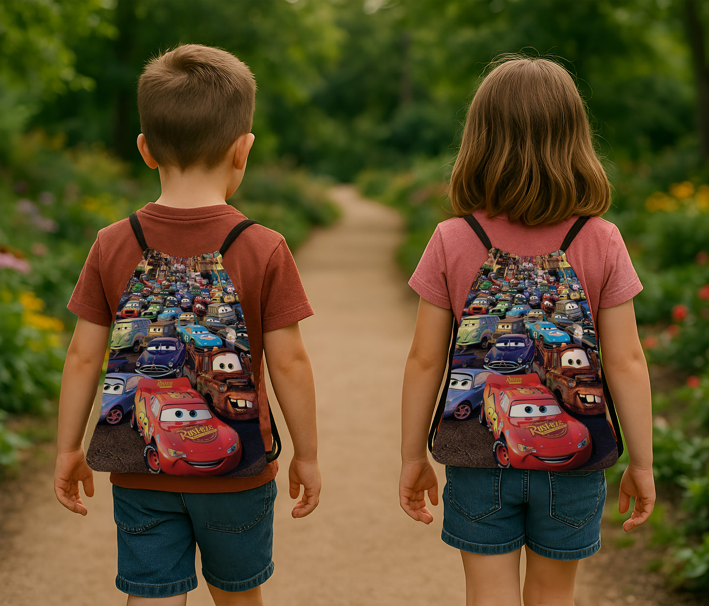 Cars Anime Pattern Polyester String Backpack Bags for kids for Gym, Yoga, Tuition ,Beach Bag for 4-10 year boys and girls