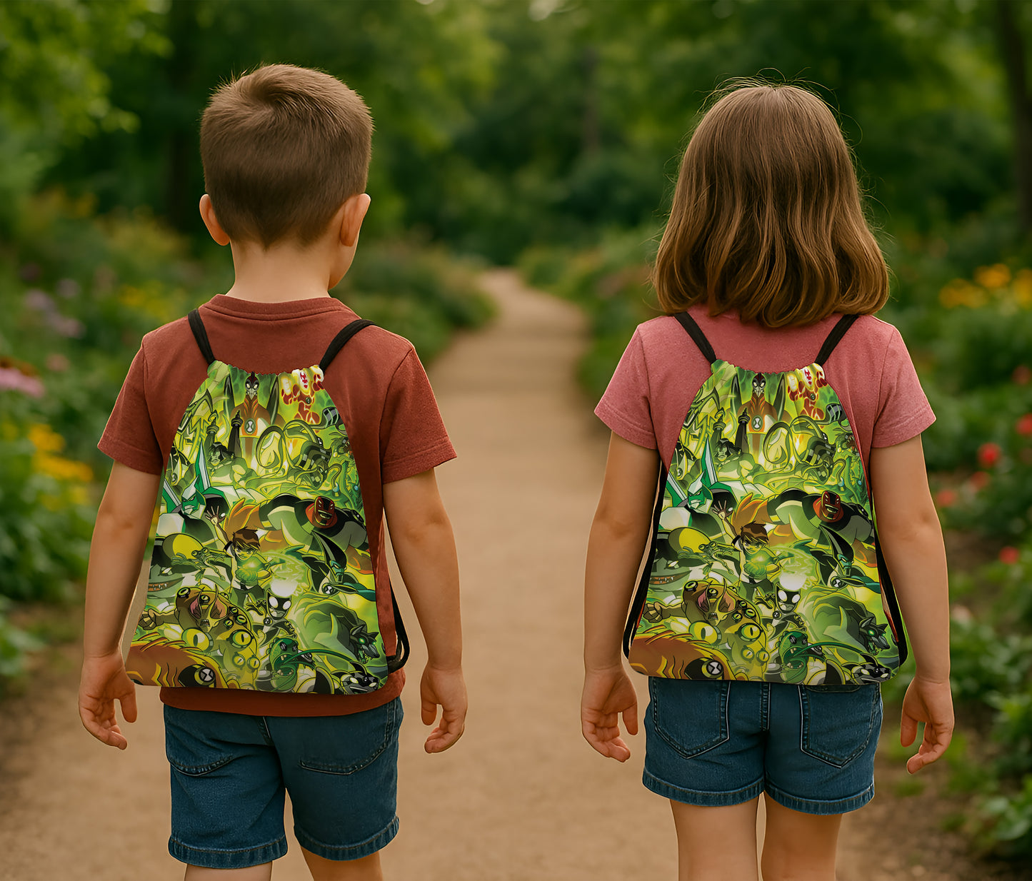 Ben 10 Original Pattern Polyester String Backpack Bags for kids for Gym, Yoga, Tuition ,Beach Bag for 4-10 year boys and girls