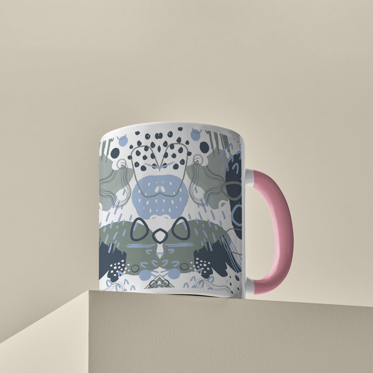 Hand art design Pattern Lite Pink Handle 330 ml Coffee Mug