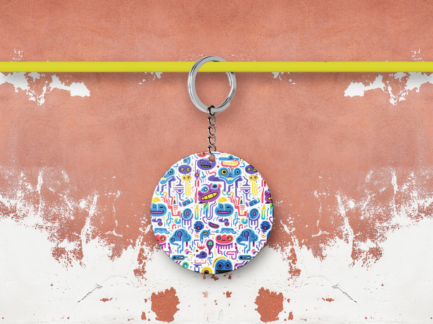 Multicolor Alien Creatures Design Mug and Keychain Combo 330 ml Coffee Mug