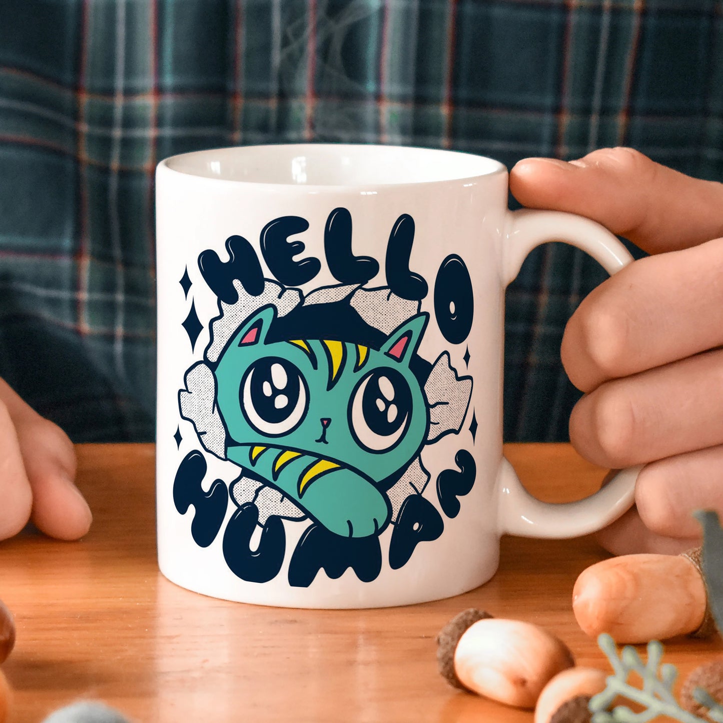 Cute Cat saying hello Human design White 330 ml Coffee Mug