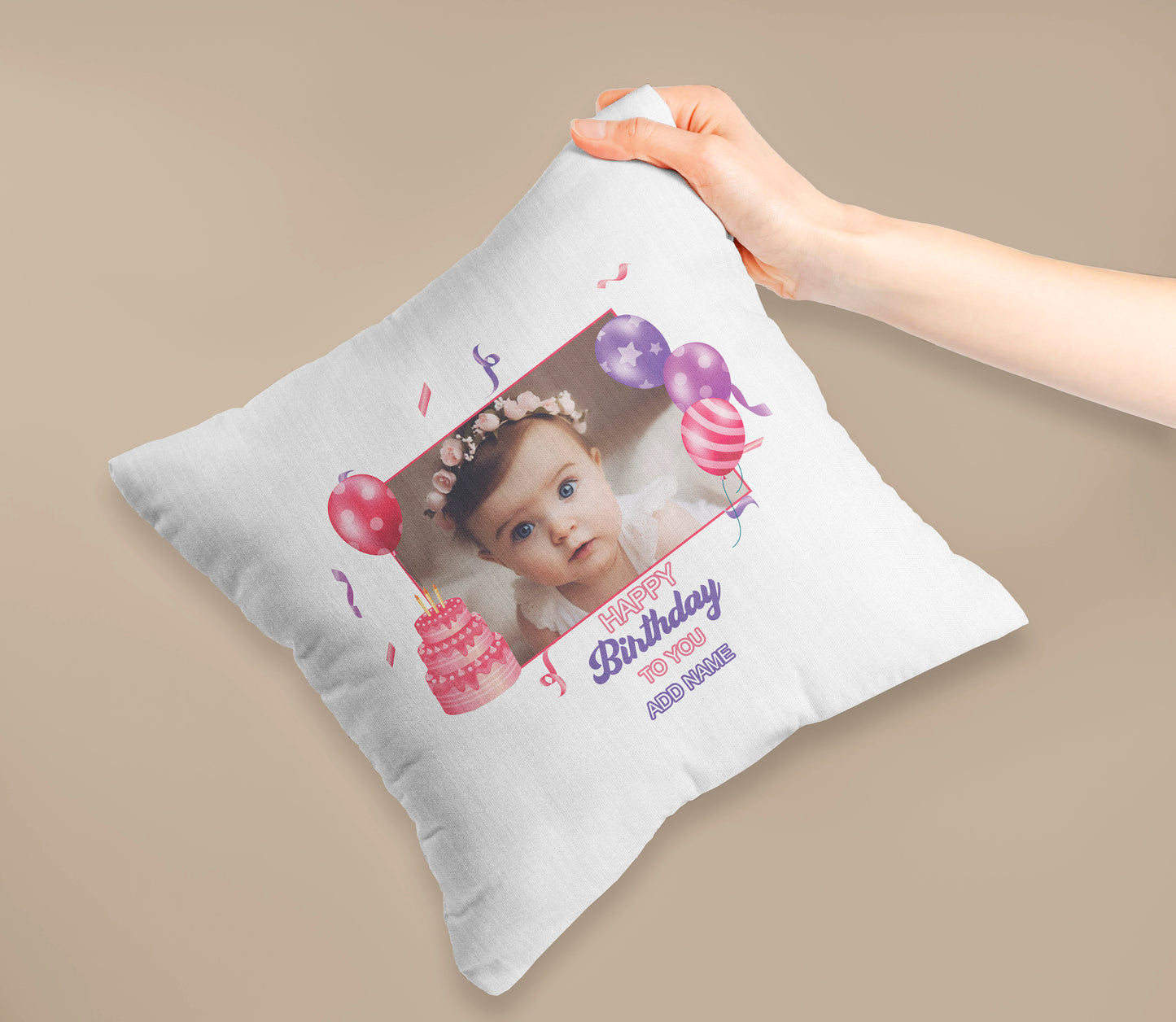 Happy Birthdays Customized Cushion Add One Photo (12x12 inch), Pack of 1