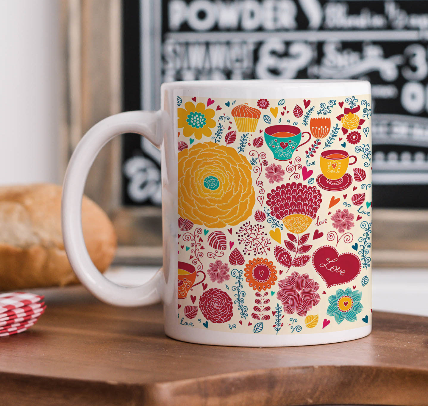 Tea and flowers Seamless pattern Combo Mugs and Coaster(Set of 2 Mugs and 2 coasters) 330 ml Coffee Mug