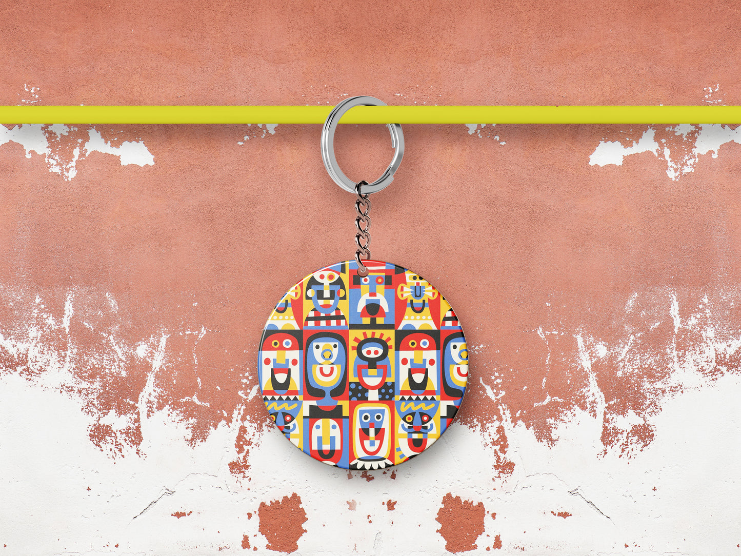 Smiling Faces Fine Art Design Mug and Keychain Combo 330 ml Coffee Mug