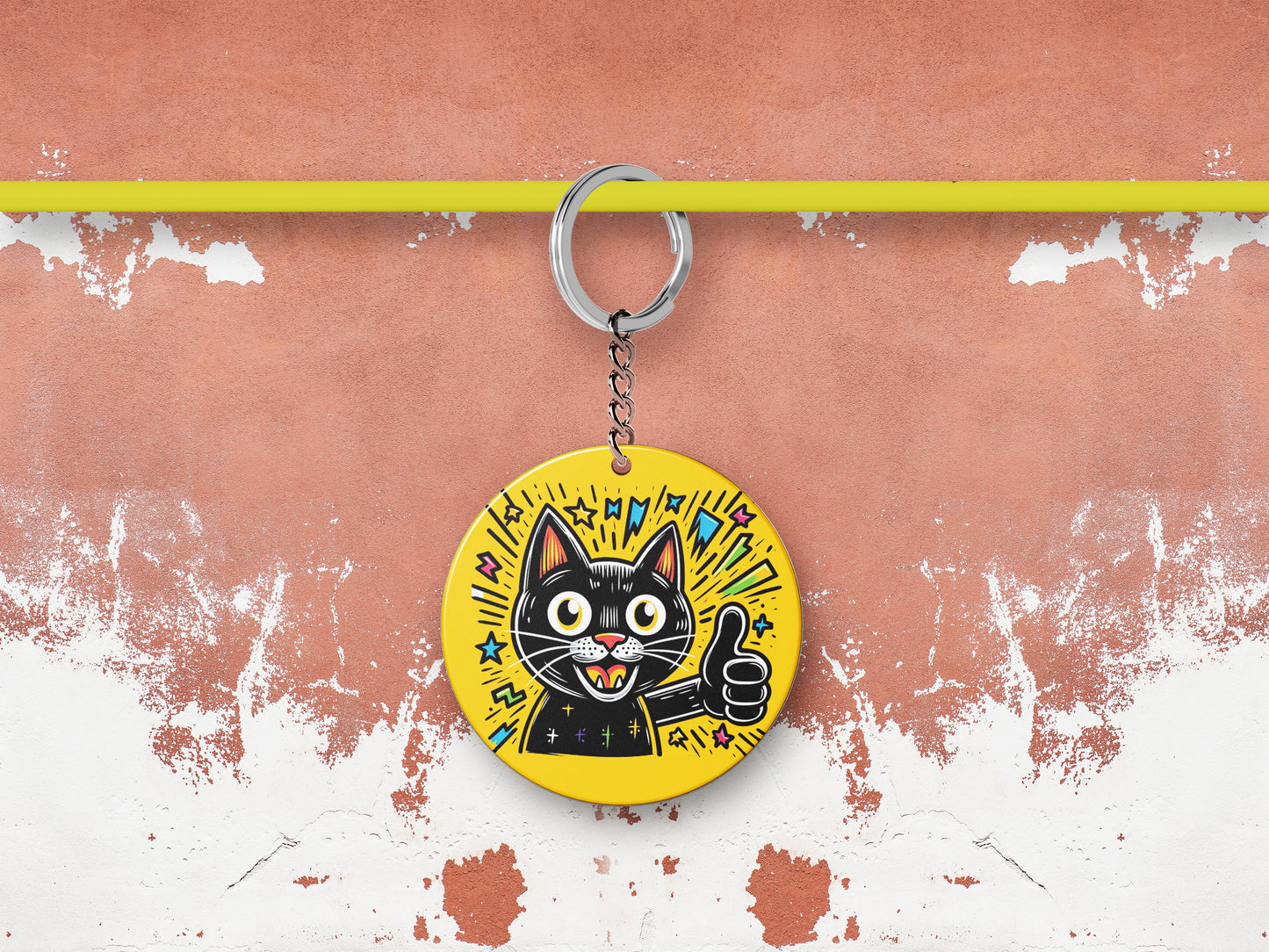 Happy Kitty Cat Mug and Keychain Combo 330 ml Coffee Mug
