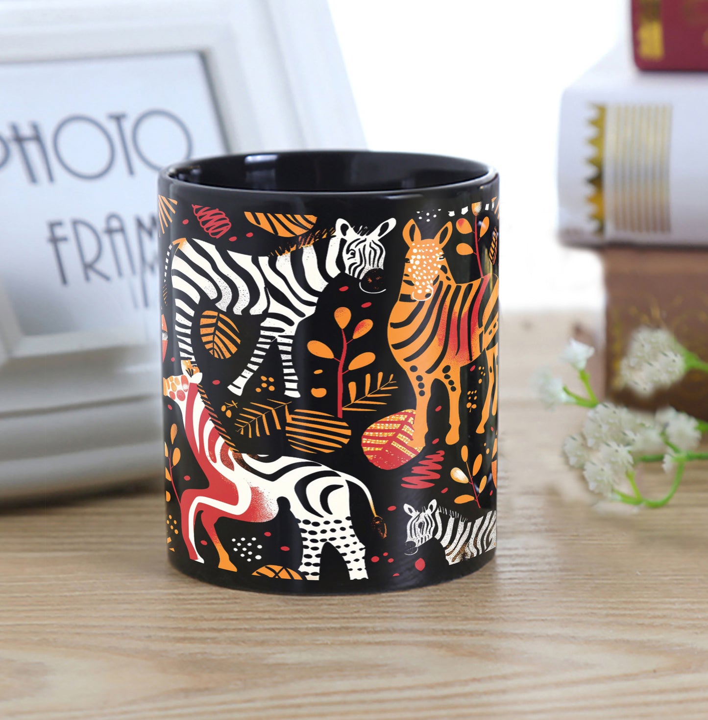 Zebras African Seamless Pattern Combo Mugs and Coaster(Set of 2 Mugs and 2 coasters) 330 ml Full Black Coffee Mug