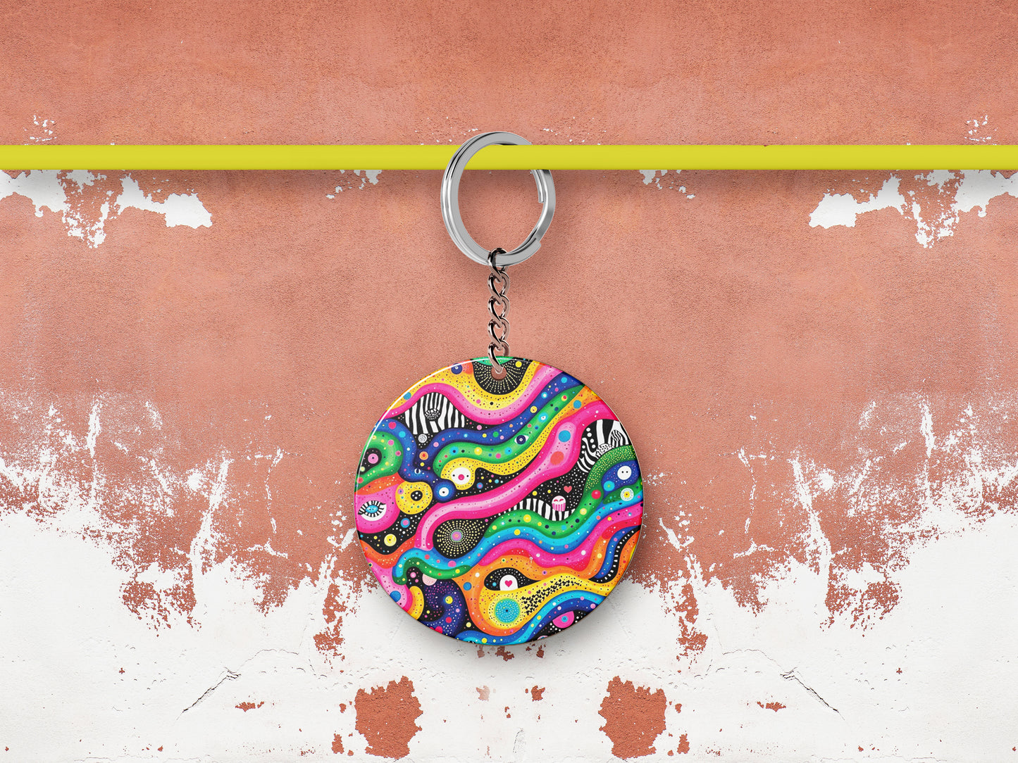 Vibrant Abstract Swirls and Circles Mug and Keychain Combo 330 ml Coffee Mug