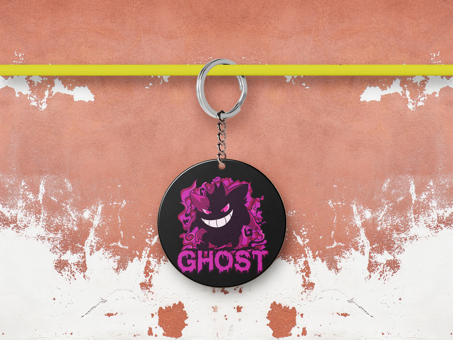 Pokemon anime art style design Printed Round Circle Shape Wooden Keyring with Chain