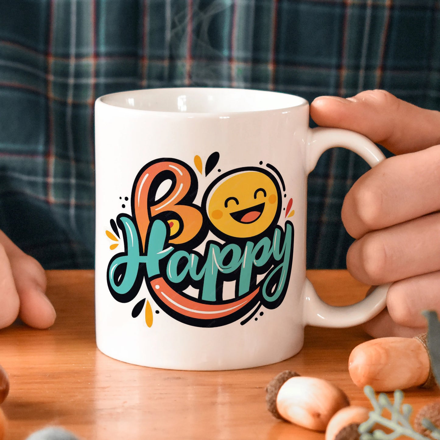 Be happy White Handle 330 ml Coffee Mug