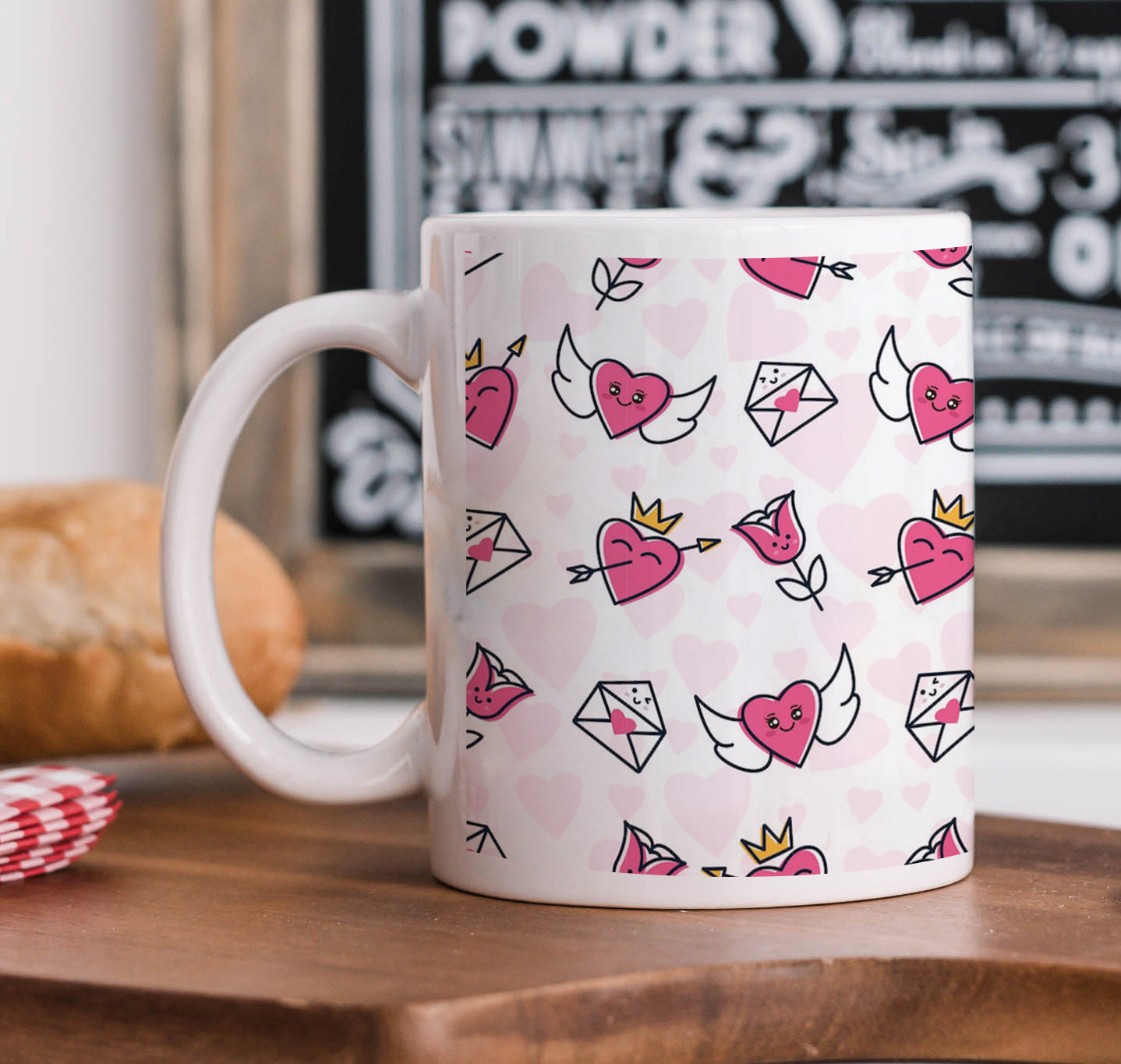 Seamless Cute Love Icon Pattern Mug and Coaster 330 ml Coffee Mug