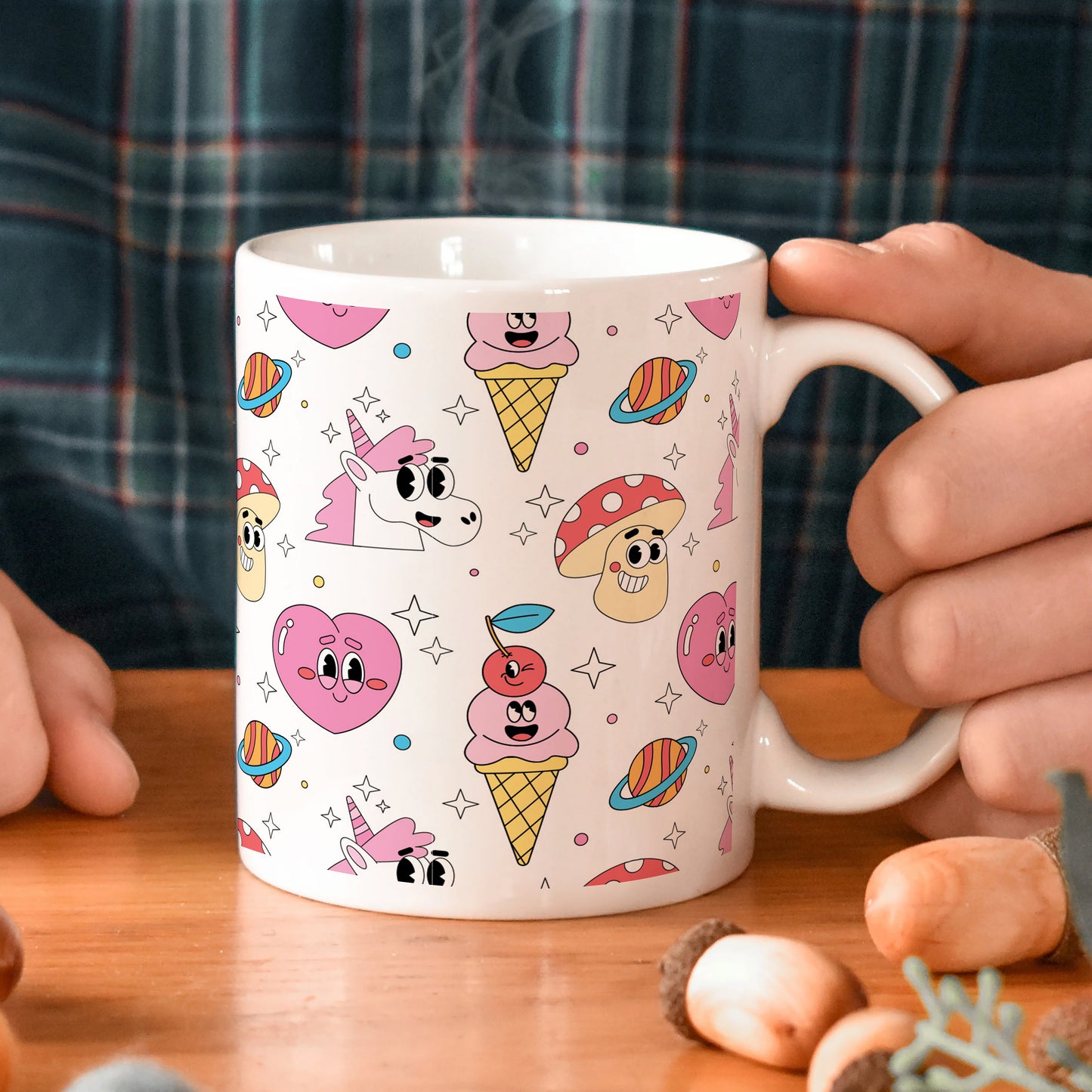 Hand drawn flat trendy cartoon pattern White 330 ml Coffee Mug