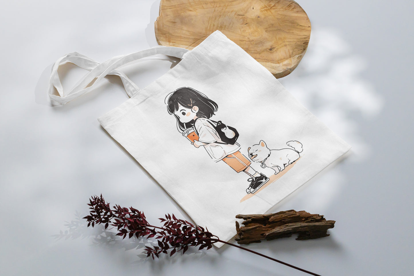 Cute girl and dog Design Tote Bag (14 X 16 Inches) Tote bag For Shopping, College, Travel
