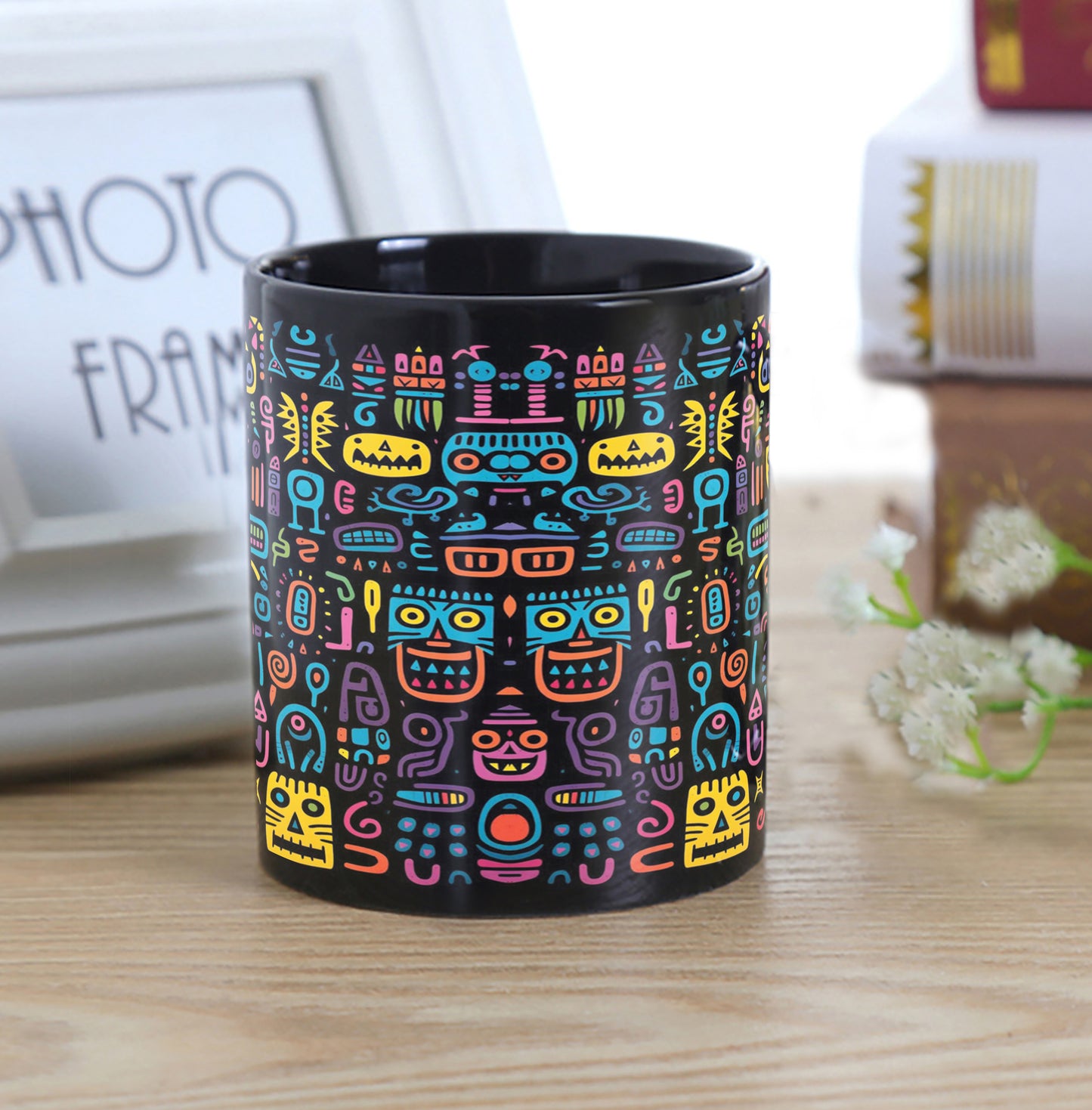 Colorful Objects Combo Mugs and Coaster(Set of 2 Mugs and 2 coasters) 330 ml Full Black Coffee Mug