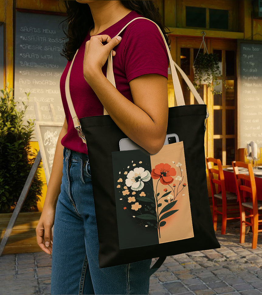 Flower Art 2 Printed Women's Girls Cross Body Sling Bag with Extra Front Pocket, College Bag for Girls, Tote Bag for Shopping,Travel