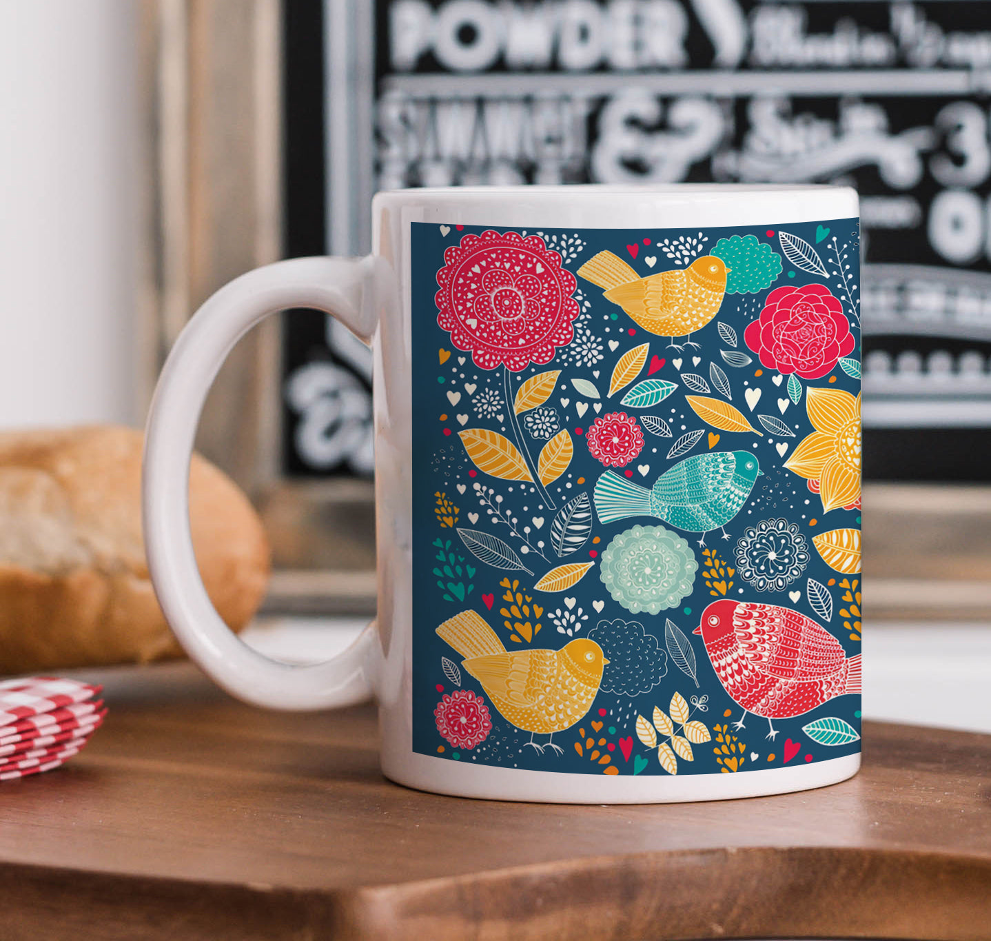 Birds and floral Seamless pattern Combo Mugs and Coaster(Set of 2 Mugs and 2 coasters) 330 ml Coffee Mug