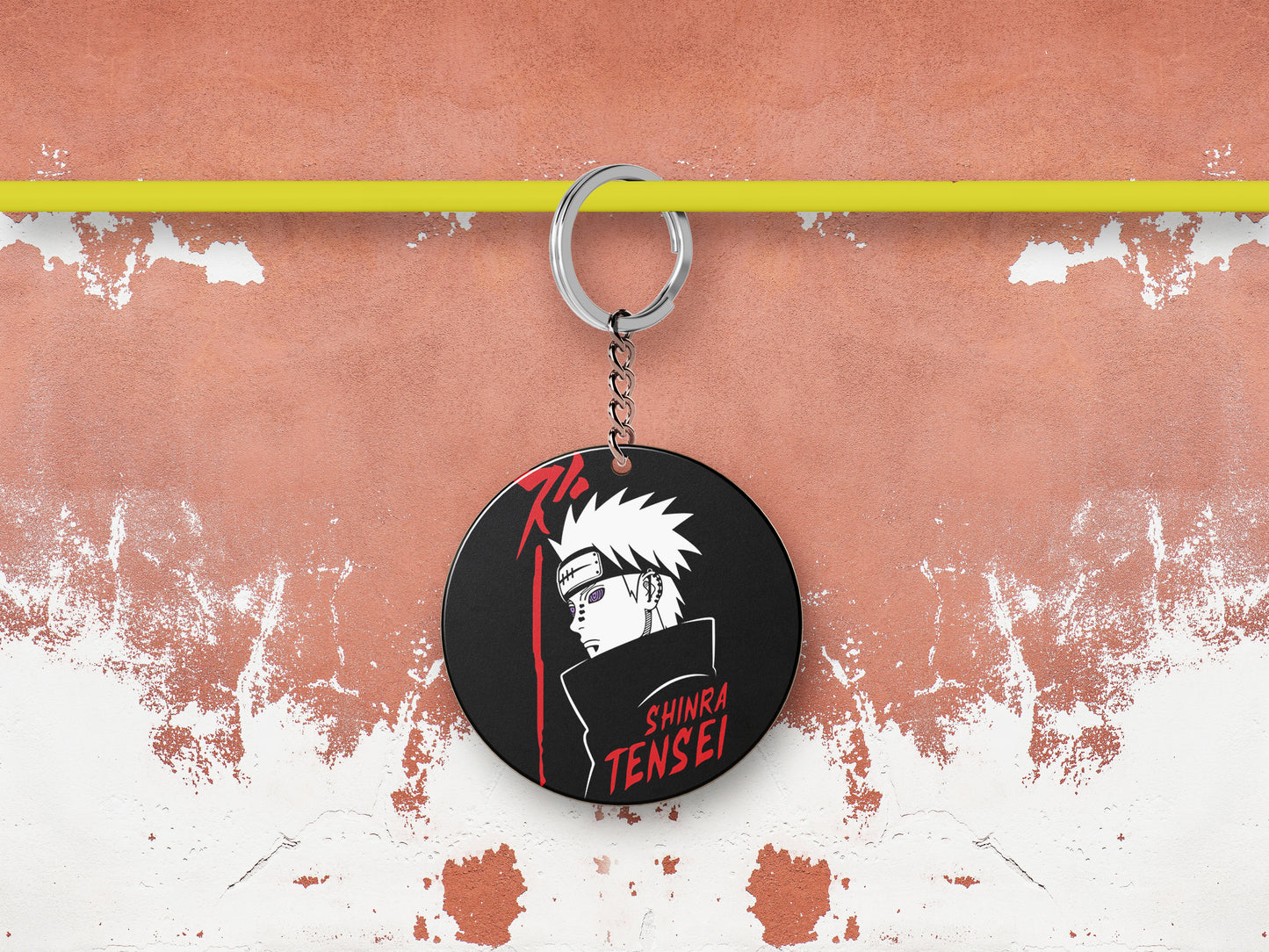All Mighty Pain Printed Round Circle Shape Wooden Keyring with Chain