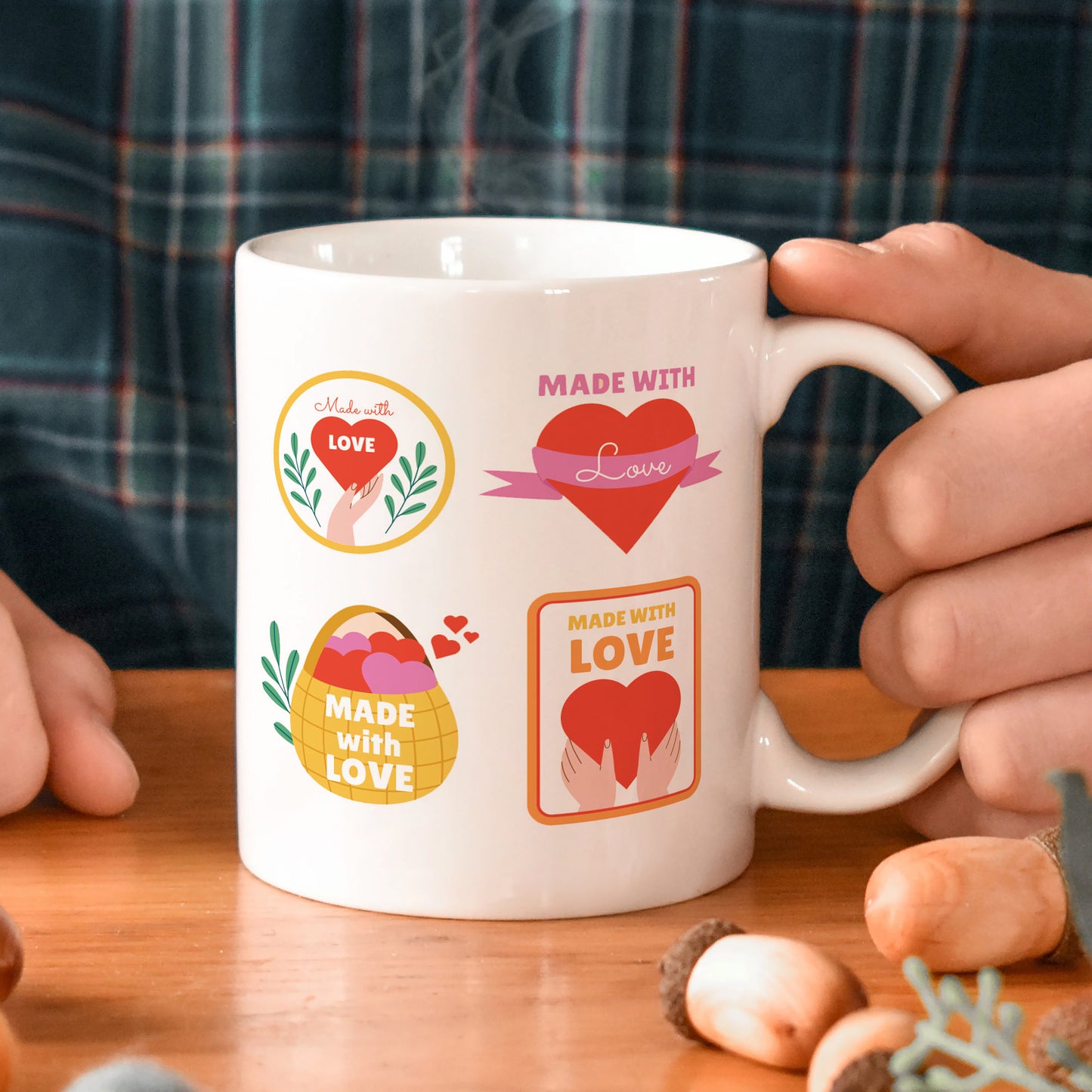 Hand drawn made with love floral label design White 330 ml Coffee Mug