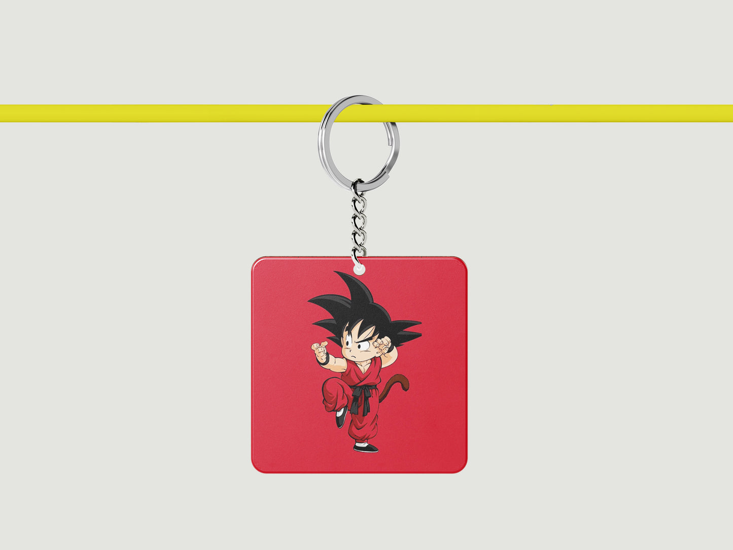 Child Goku design Printed Square Shape Wooden Keyring with Chain