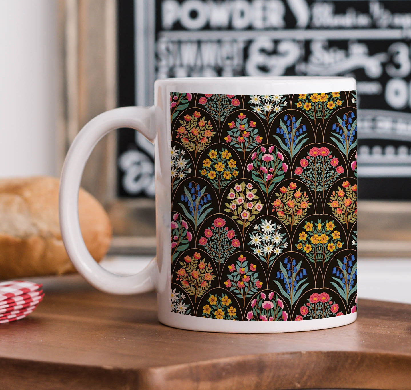 Floral Damask Pattern Combo Mugs and Coaster(Set of 2 Mugs and 2 coasters) 330 ml Coffee Mug