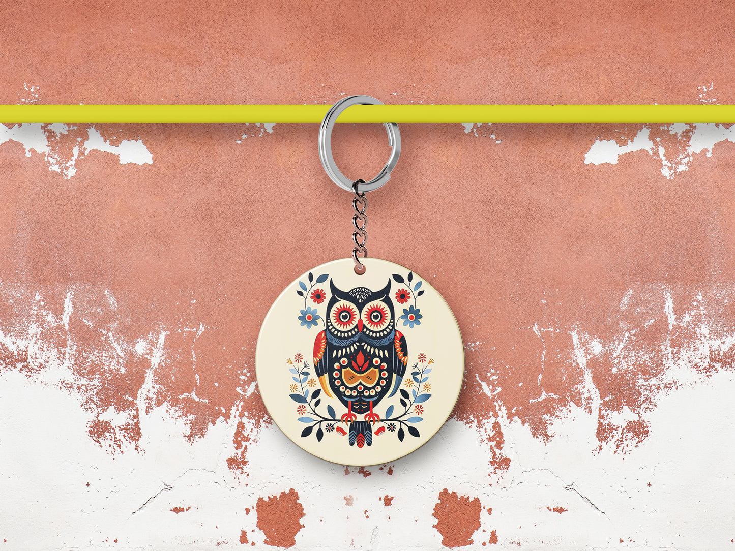 Owl Nordic Folk Art Mug and Keychain Combo 330 ml Coffee Mug