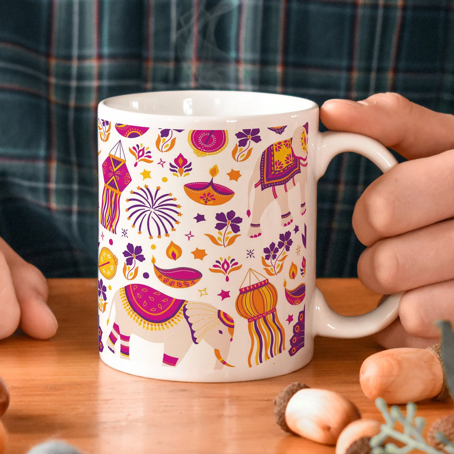 Happy diwali vector elements seamless pattern design White 330 ml Coffee Mug