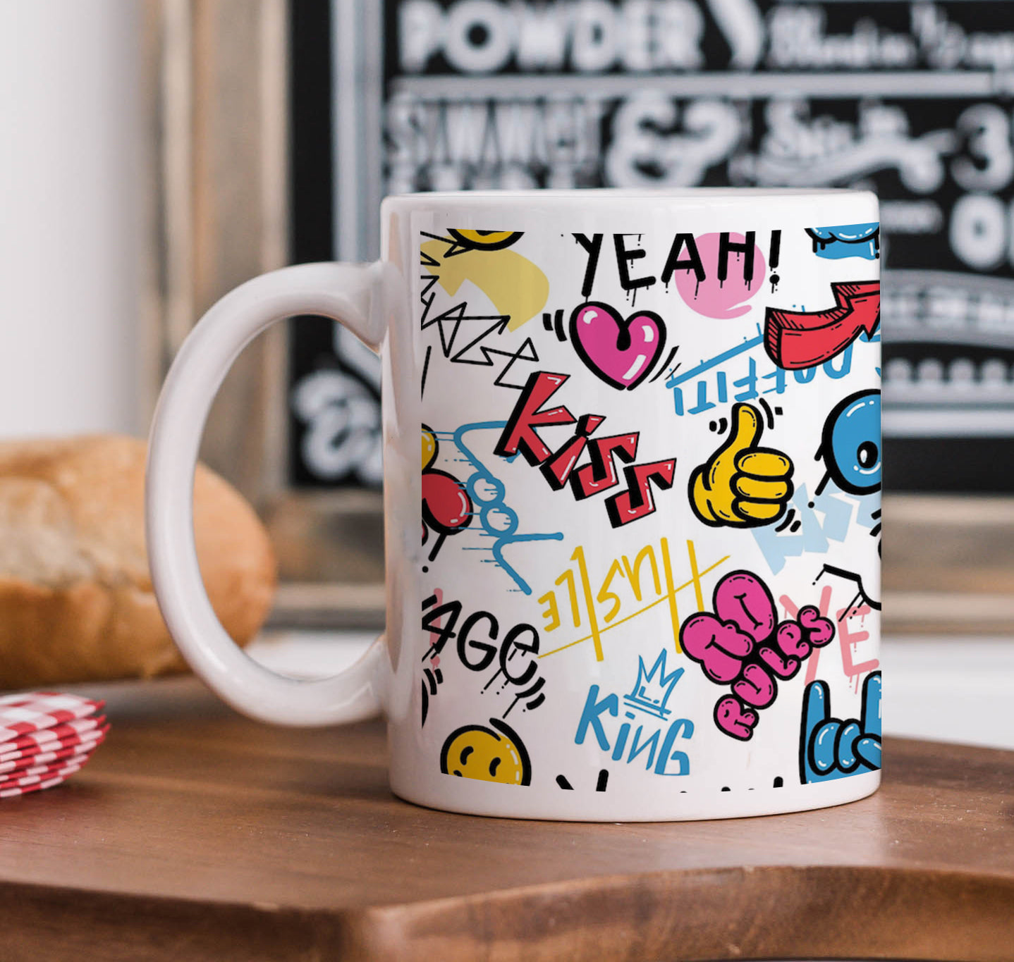 Abstract Seamless Graffiti Art Pattern Mug and Coaster 330 ml Coffee Mug