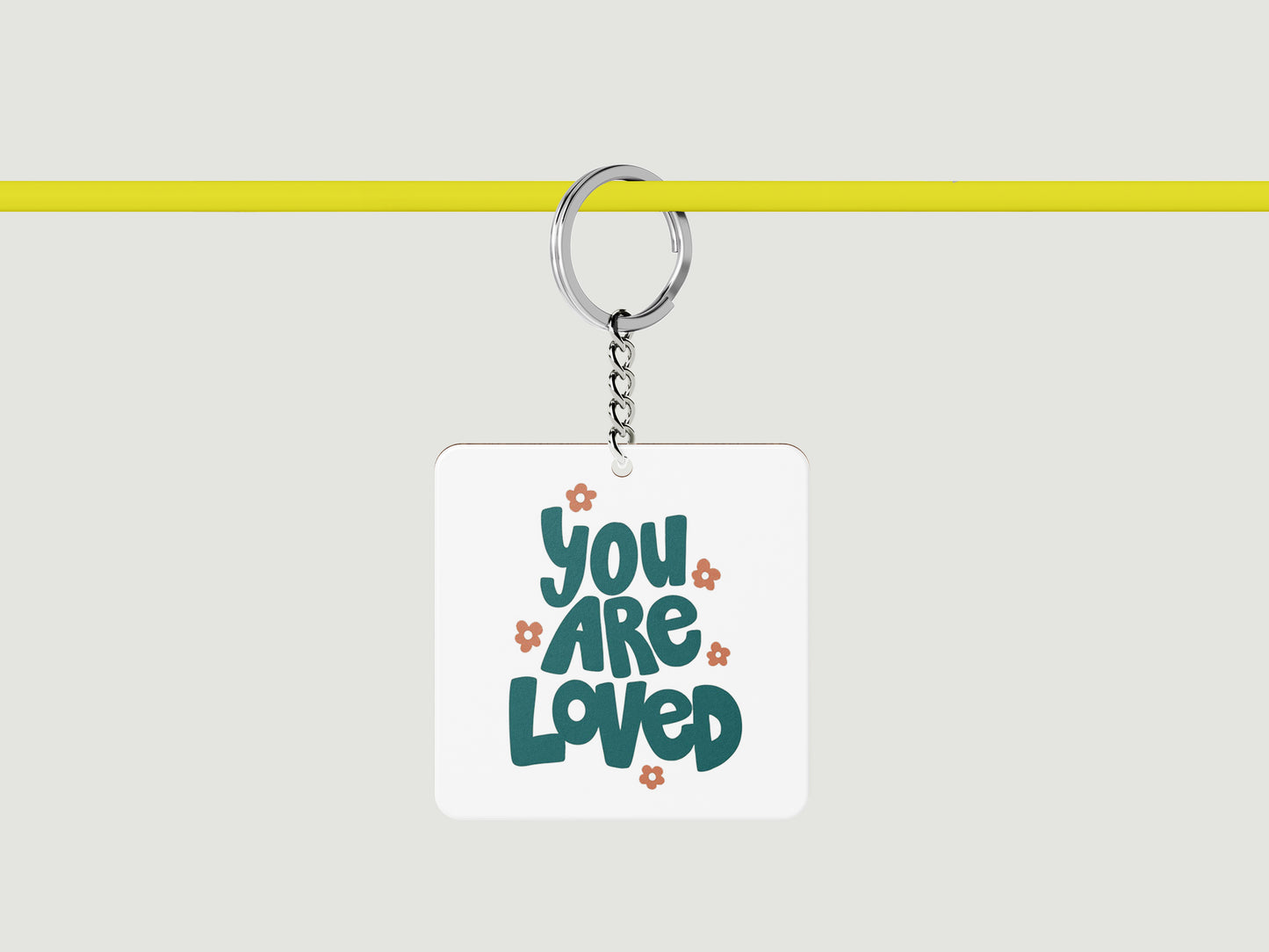 You are loved Printed Square Shape Wooden Keyring with Chain