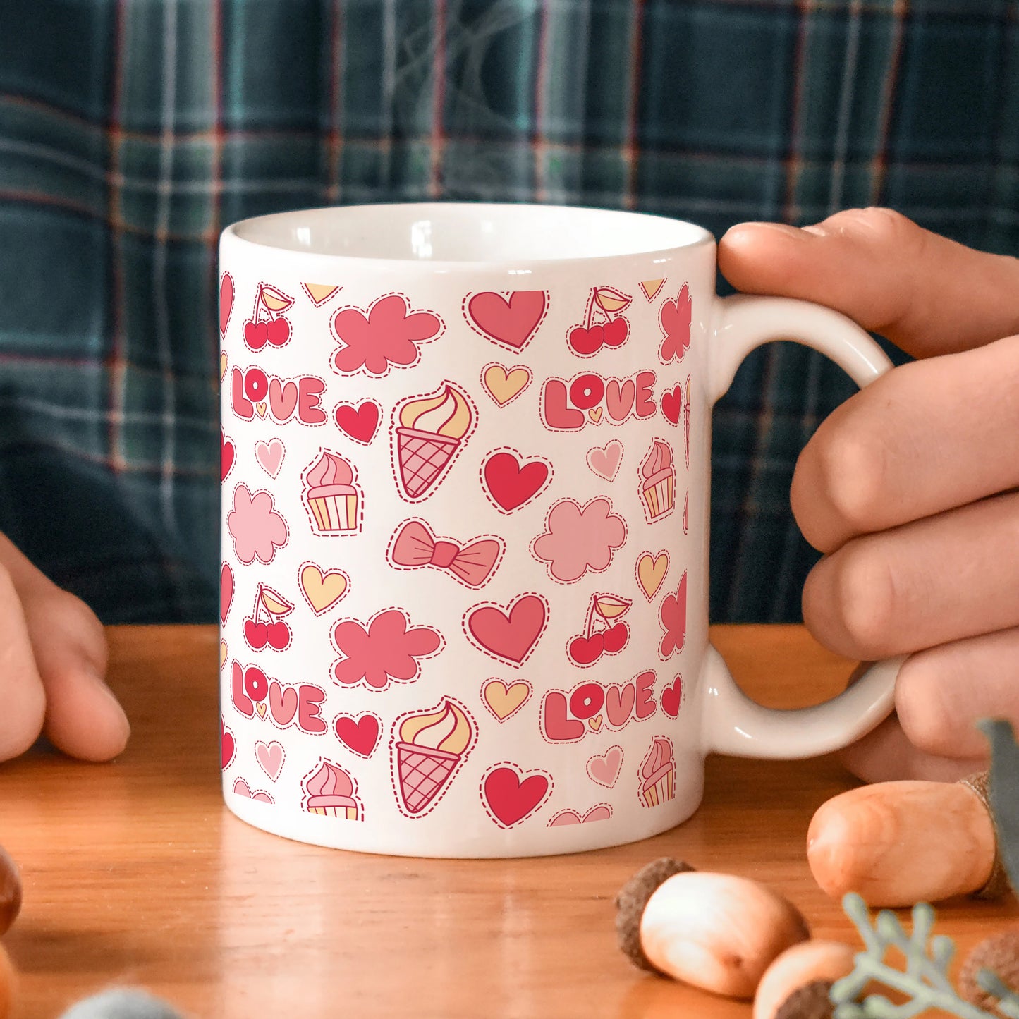 Retro pattern of decorative love elements design White 330 ml Coffee Mug
