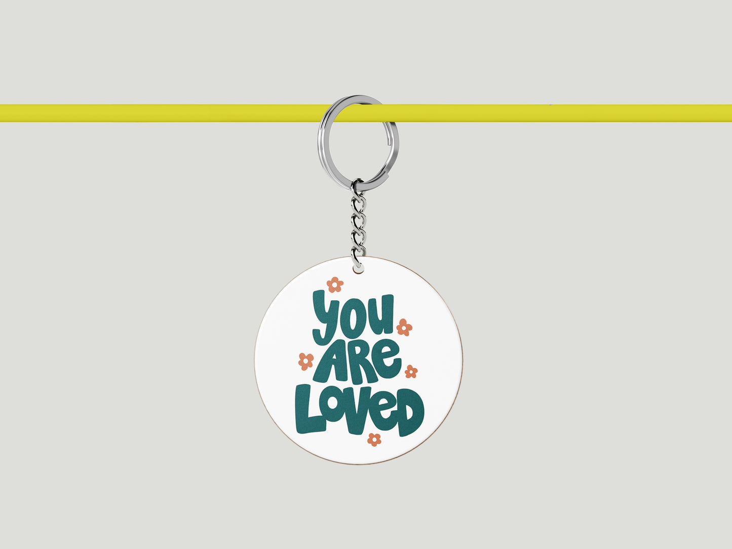 You are loved Printed Circle Shape Wooden Keyring with Chain