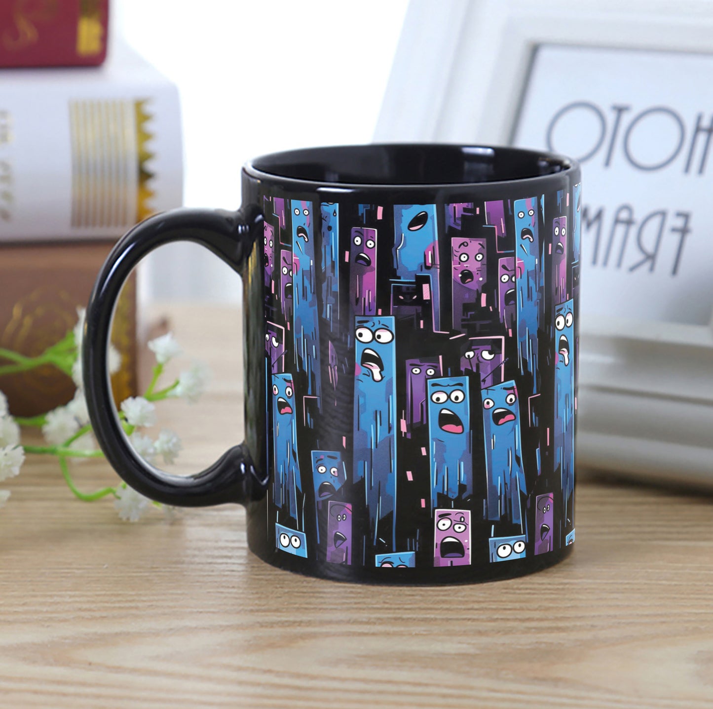 Graffiti Art illustration Design Full Black 330 ml Coffee Mug with Coaster