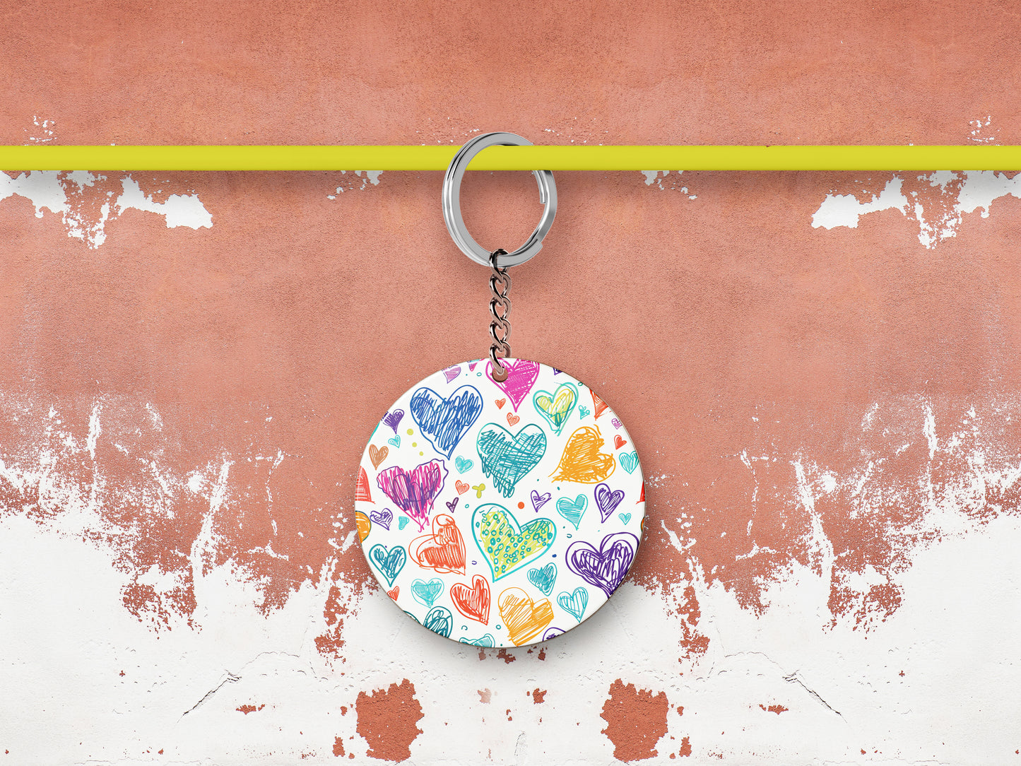 Seamless Doodle Hearts Pattern Mug and Keychain Combo 330 ml Coffee Mug